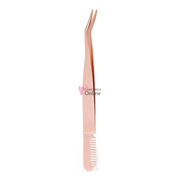 Penseta pentru gene false tip banda XW003 Pink usor curbata cu pieptene